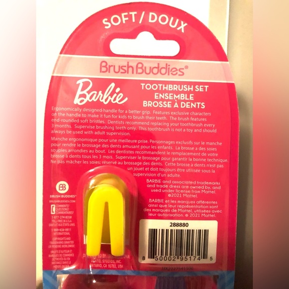 Barbie 3pc brush buddies soft ergonomic toothbrush cap and rinsing cup set new - Picture 11 of 14